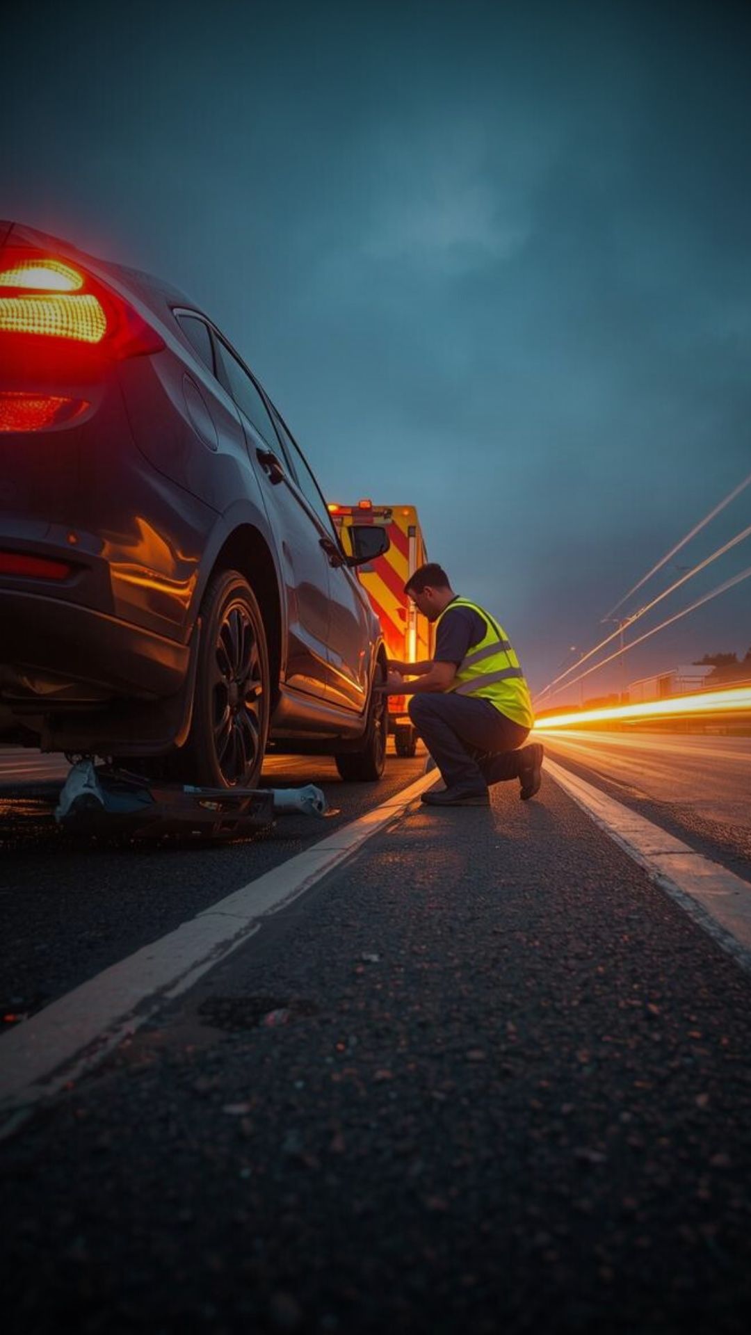 Car getting a tire change in Philadelphia